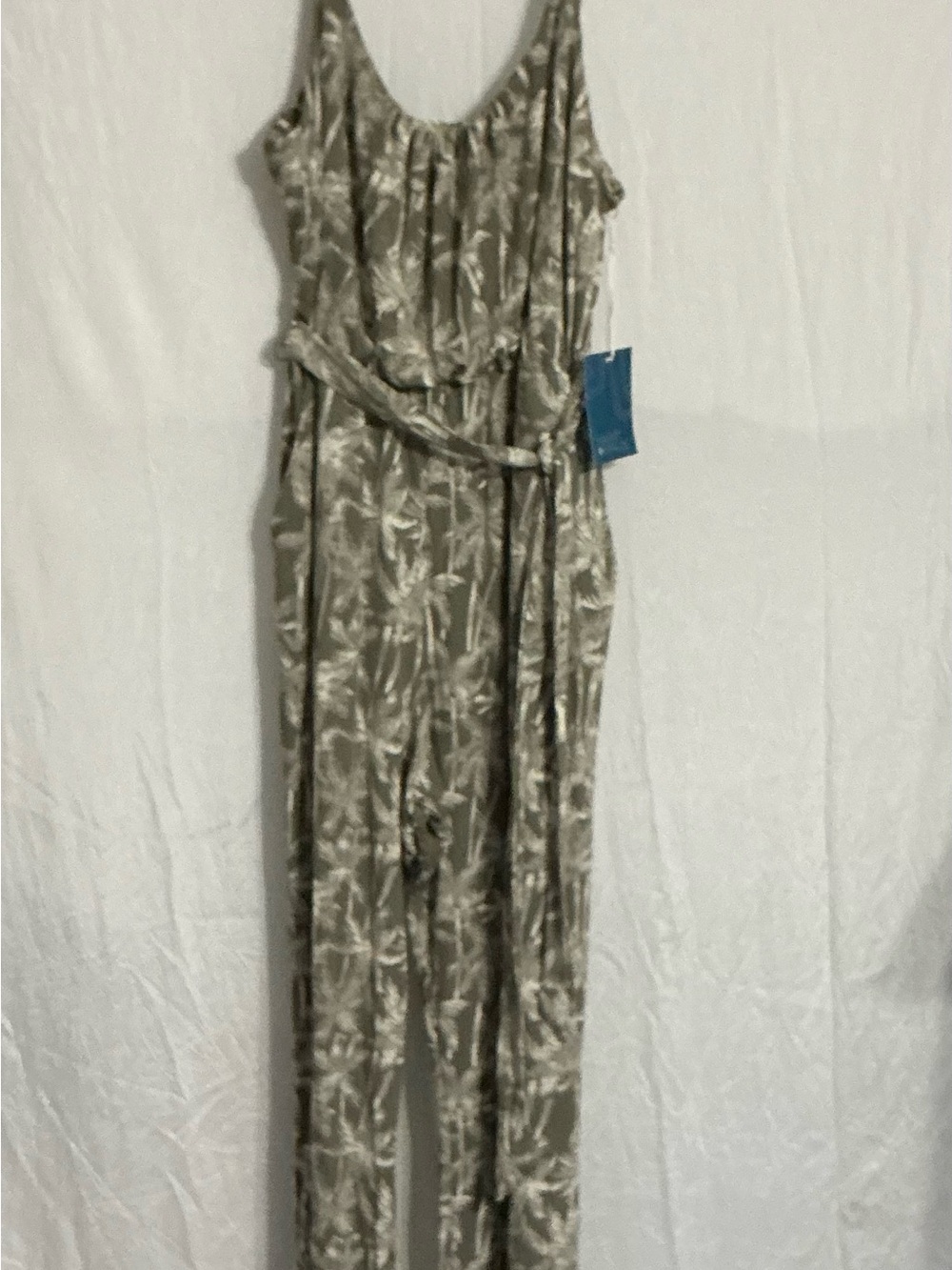 Market & Spruce Olive Green Palm-Print Sleeveless Jumpsuit